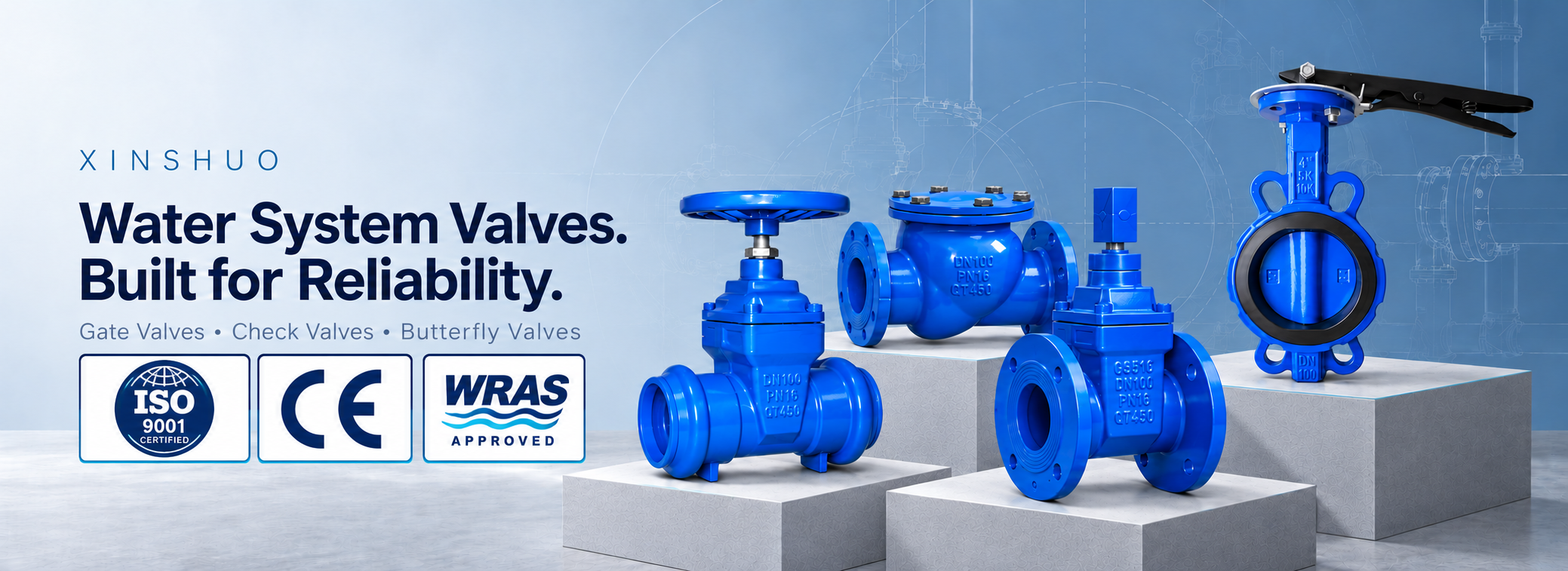 Butterfly valves, gate valves, and check valves